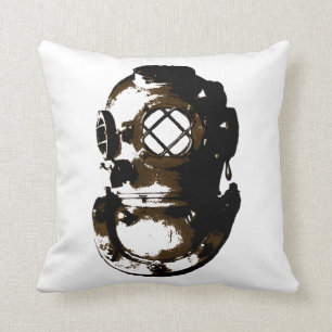 vintage diving helmet scuba beach ocean unique fun throw pillow