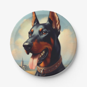 Vintage Doberman Painting Paper Plate