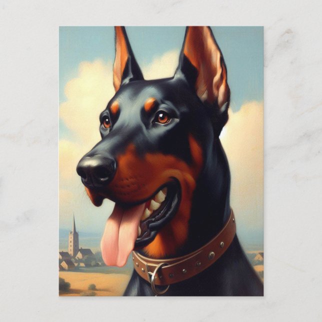 Vintage Doberman Painting Postcard (Front)