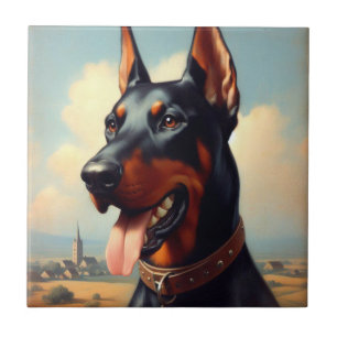 Vintage Doberman Painting Tile