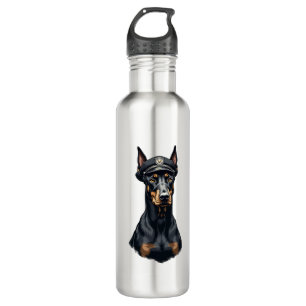 Vintage Doberman Police Dog Portrait Black and Whi 710 Ml Water Bottle