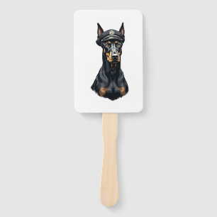 Vintage Doberman Police Dog Portrait Black and Whi Hand Fan