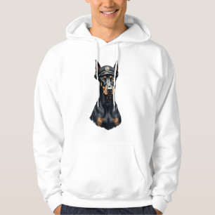 Vintage Doberman Police Dog Portrait Black and Whi Hoodie