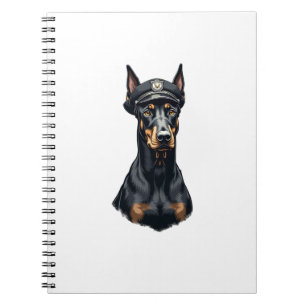 Vintage Doberman Police Dog Portrait Black and Whi Notebook