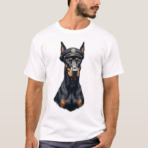 Vintage Doberman Police Dog Portrait Black and Whi T-Shirt