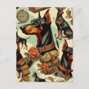 Vintage Doberman Seamless Painting Postcard