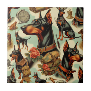 Vintage Doberman Seamless Painting Tile