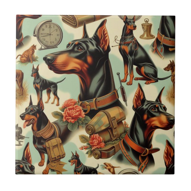 Vintage Doberman Seamless Painting Tile (Front)