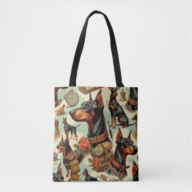 Vintage Doberman Seamless Painting Tote Bag (Front)