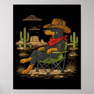 Vintage doberman ufo western cowboy funny dog poster