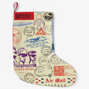 Vintage Document Stamp Decor Set Small Christmas Stocking