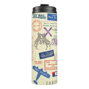 Vintage Document Stamp, Decor Set. Thermal Tumbler