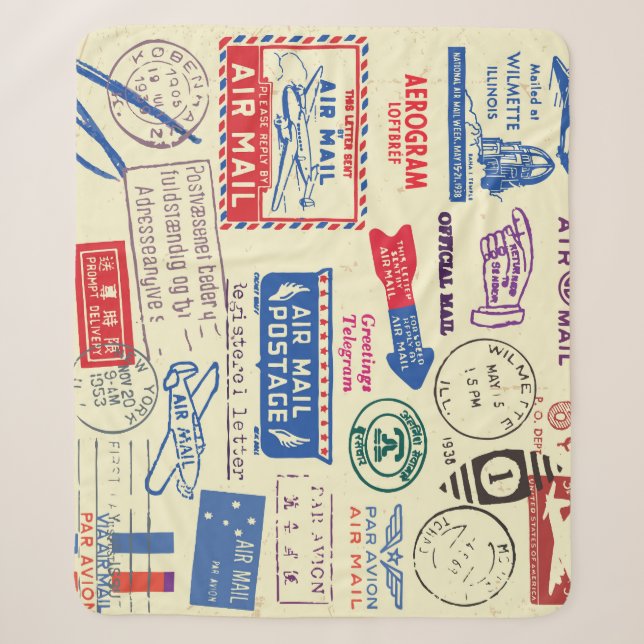 Vintage Document Stamp Set Design. Sherpa Blanket (Front)