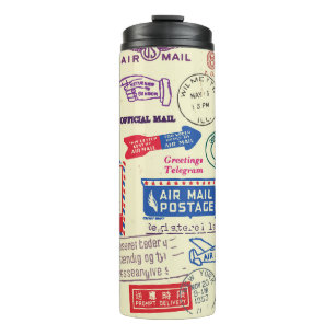 Vintage Document Stamp Set Design. Thermal Tumbler