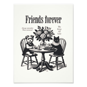 Vintage Dog and Cat   Minimalist Print