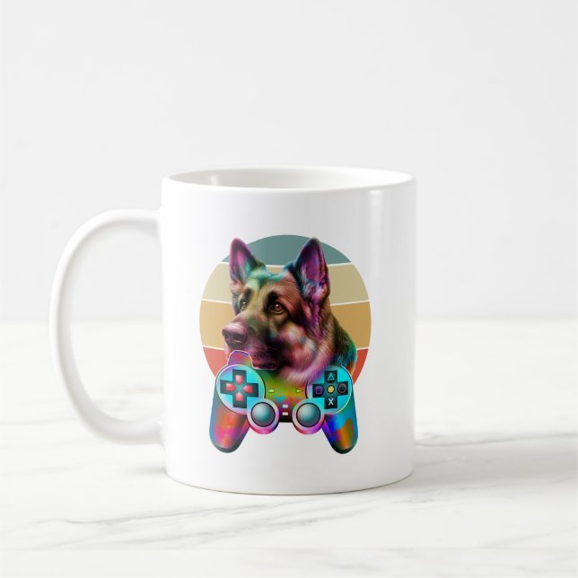 vintage dog and gamer console coffee mug (Left)