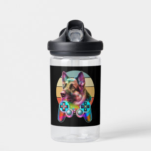vintage dog and gamer console water bottle
