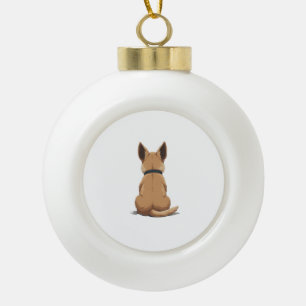 Vintage Dog Back View Illustration with Big Ears P Ceramic Ball Christmas Ornament