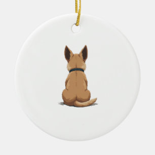 Vintage Dog Back View Illustration with Big Ears P Ceramic Ornament
