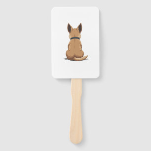 Vintage Dog Back View Illustration with Big Ears P Hand Fan
