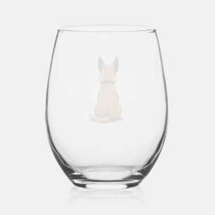 Vintage Dog Back View Illustration with Big Ears P Stemless Wine Glass