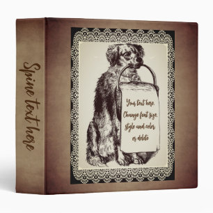 Vintage Dog Basket Pencil Art Personalized Binder