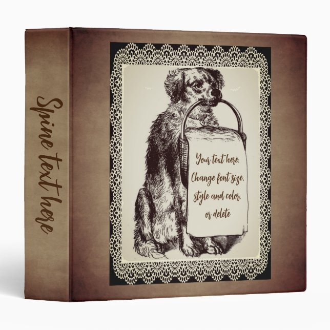 Vintage Dog Basket Pencil Art Personalized Binder (Front/Spine)