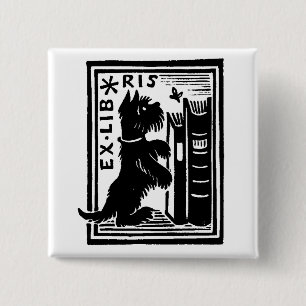 Vintage Dog Book Library 2 Inch Square Button