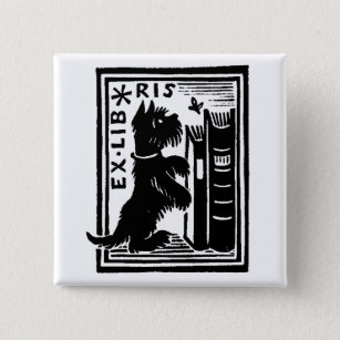 Vintage Dog Book Library 2 Inch Square Button