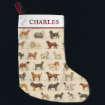 Vintage Dog Breed Drawings Patterned Custom Small Christmas Stocking<br><div class="desc">Collection of vintage dog drawings from the Dogs of the World trading card series issued in 1890 to promote Old Judge Cigarettes. Series of 50 card images are available in the public domain. Many familiar dog breeds including Basset Hound, Saint Bernard, Dachshund, Pug, Pekingese, Bulldog, and Great Dane. Personalize with...</div>