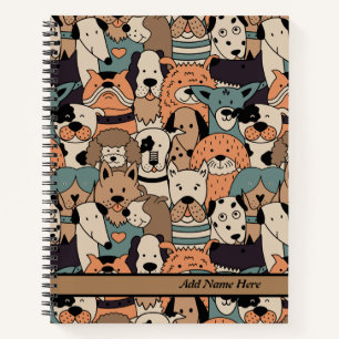 Vintage Dog Breed Pattern Customizable Name  Notebook