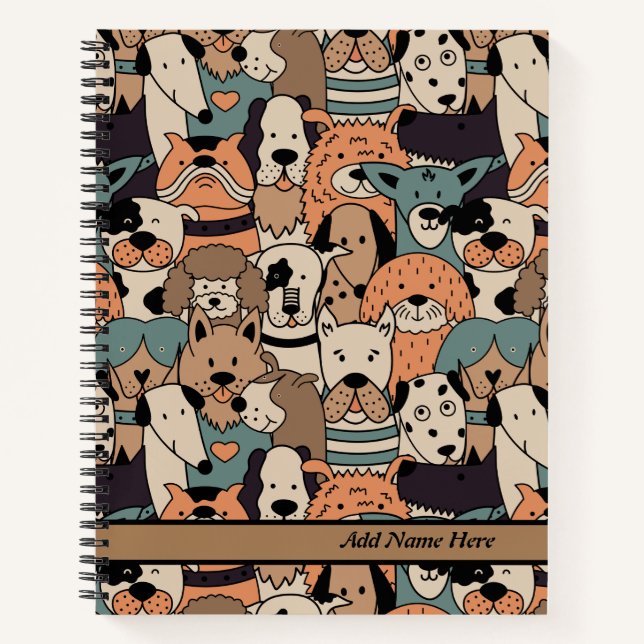 Vintage Dog Breed Pattern Customizable Name  Notebook (Front)