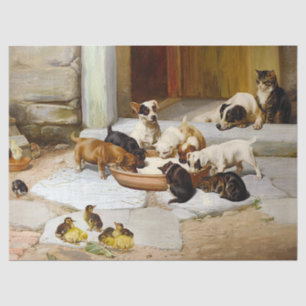 Vintage Dog Cat Puppy Kitten Duck Chicks Decoupage Tissue Paper