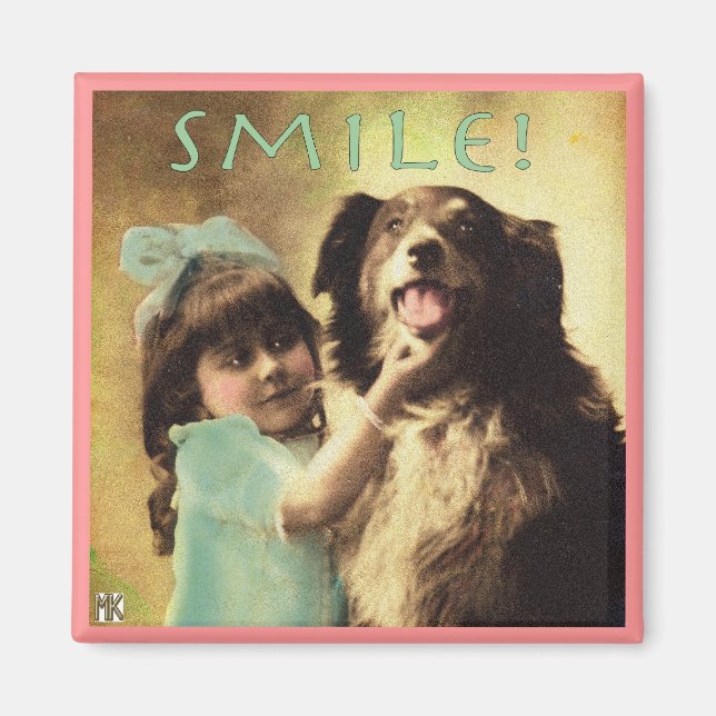 Vintage Dog Collie Smile Photo Magnet (Front)