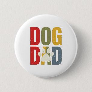 Vintage Dog Dad Paw Print Retro Typography Shirt_1 2 Inch Round Button