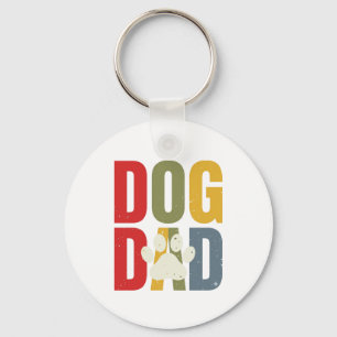 Vintage Dog Dad Paw Print Retro Typography Shirt_1 Keychain