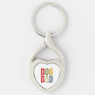 Vintage Dog Dad Paw Print Retro Typography Shirt_1 Keychain