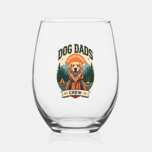 Vintage Dog Dads Outdoor Sports Crew Golden Retrie Stemless Wine Glass