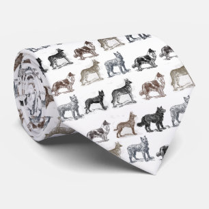 Vintage Dog Drawings Black White Colour Tone Tie