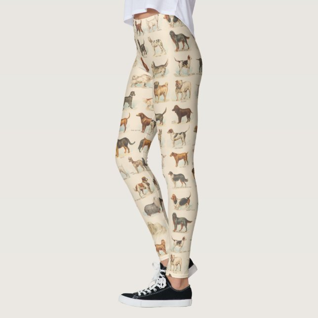 Vintage Dog Drawings Patterned Leggings (Left)