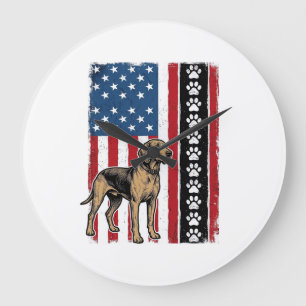 Vintage Dog Flag Paw Print Patriotic Shirt Design_ Large Clock