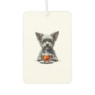 Vintage Dog Holding Tea with Glasses Retro Pet Ill Air Freshener