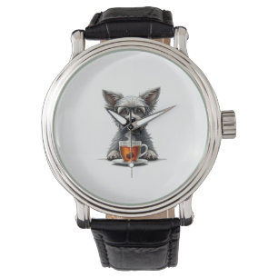Vintage Dog Holding Tea with Glasses Retro Pet Ill Watch