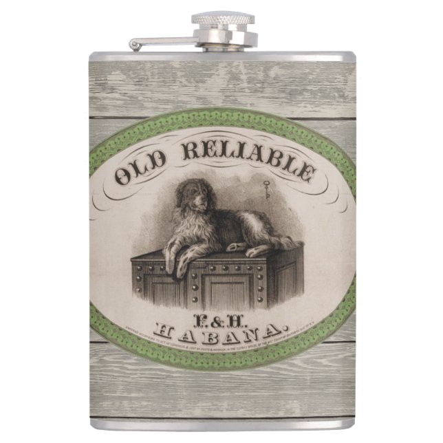 Vintage Dog  Illustration Cigar Label Hip Flask (Front)