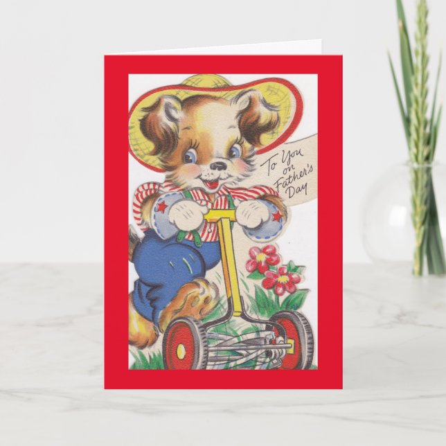 Vintage Dog Mowing Lawn Card (Front)