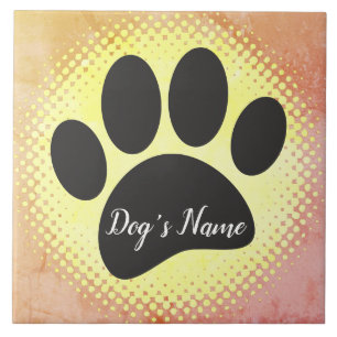 Vintage Dog Paw Print With Custom Name Tile