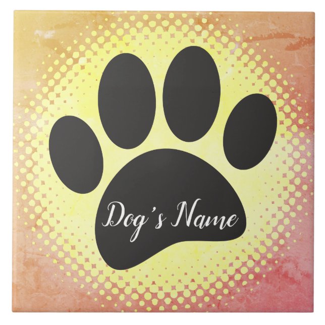 Vintage Dog Paw Print With Custom Name Tile (Front)