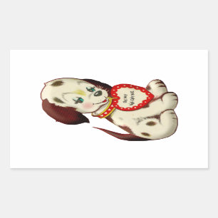 Vintage Dog Puppy Be My Valentine text Rectangular Sticker