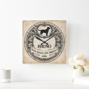 Vintage Dog Silhouette Personalized Clock