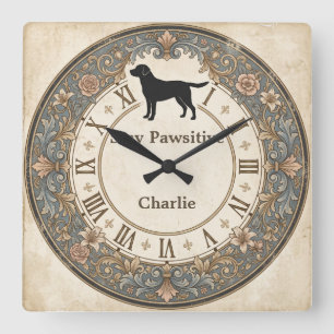 Vintage Dog Silhouette Personalized Clock 